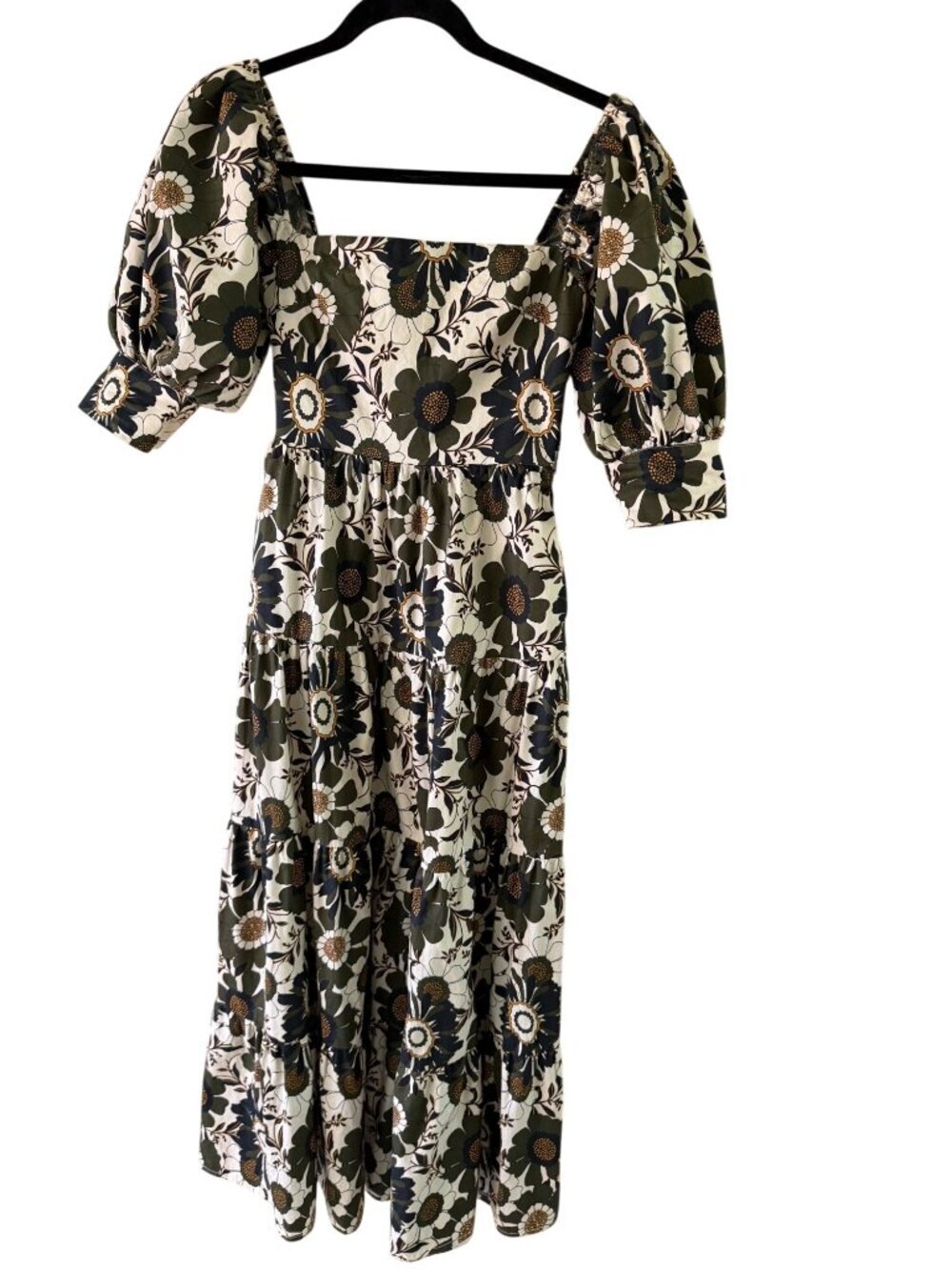 o.p.t. Womens Puff Sleeves Midi Dress Size XS  Cotton Floral Smocked Boho Casual